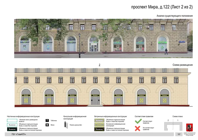 Архитектурная концепция размещения вывесок — Мира проспект, 122, Москва, лист 2 из 2 · Документ по адресу · Архитектурно-художественная концепция · 2020 год