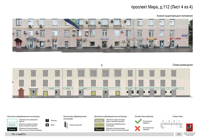Архитектурная концепция размещения вывесок — Мира проспект, 112, Москва, лист 4 из 4 · Документ по адресу · Архитектурно-художественная концепция · 2020 год