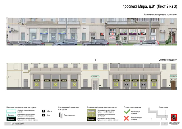 Архитектурная концепция размещения вывесок — Мира проспект, 81, Москва, лист 2 из 3 · Документ по адресу · Архитектурно-художественная концепция · 2020 год