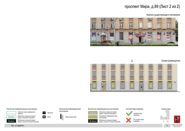 Архитектурная концепция размещения вывесок — Мира проспект, 89, Москва, лист 2 из 2 · Документ по адресу · Архитектурно-художественная концепция · 2020 год