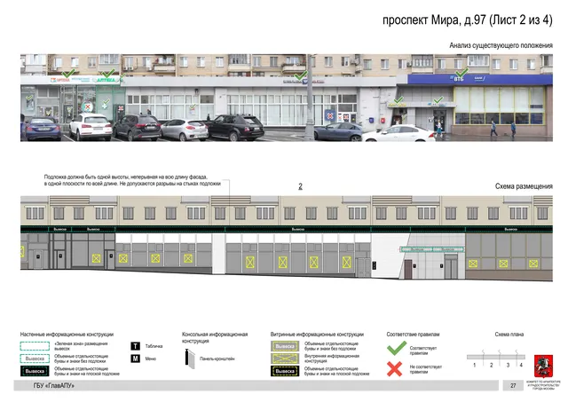 Архитектурная концепция размещения вывесок — Мира проспект, 97, Москва, лист 2 из 4 · Документ по адресу · Архитектурно-художественная концепция · 2020 год