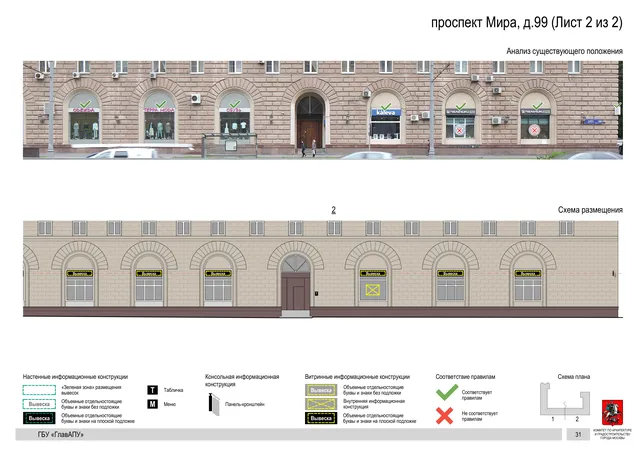Архитектурная концепция размещения вывесок — Мира проспект, 99, Москва, лист 2 из 2 · Документ по адресу · Архитектурно-художественная концепция · 2020 год