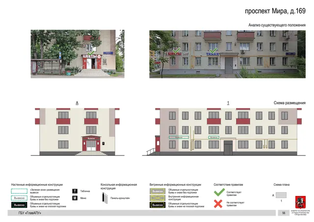 Архитектурная концепция размещения вывесок — Мира проспект, 169, Москва, страница PDF 58 · Документ по адресу · Архитектурно-художественная концепция · 2020 год