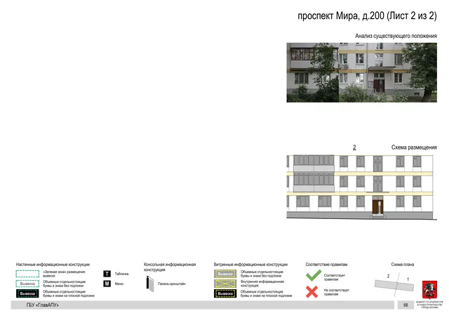Архитектурная концепция размещения вывесок — Мира проспект, 200, Москва, лист 2 из 2 · Документ по адресу · Архитектурно-художественная концепция · 2020 год