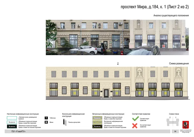 Архитектурная концепция размещения вывесок — Мира проспект, 184, корп. 1, Москва, лист 2 из 2 · Документ по адресу · Архитектурно-художественная концепция · 2020 год