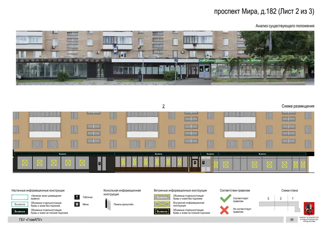 Архитектурная концепция размещения вывесок — Мира проспект, 182, Москва, лист 2 из 3 · Документ по адресу · Архитектурно-художественная концепция · 2020 год