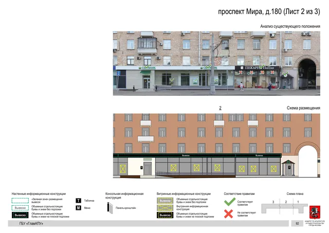 Архитектурная концепция размещения вывесок — Мира проспект, 180, Москва, лист 2 из 3 · Документ по адресу · Архитектурно-художественная концепция · 2020 год