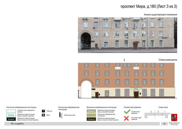 Архитектурная концепция размещения вывесок — Мира проспект, 180, Москва, лист 3 из 3 · Документ по адресу · Архитектурно-художественная концепция · 2020 год